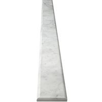 Close-up view of 4 x 36 Bullnose Edge Saddle Threshold Italian White Carrara Honed Matte Marble Stone shows the top surface finish and bevel on both long edges