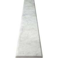Close-up view of 10 x 48 Bullnose Edge Saddle Threshold Italian White Carrara Honed Matte Marble Stone 3/4 Inches Thick shows the top surface finish and bevel on both long edges