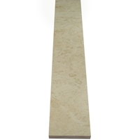 Close-up view of 6 x 32 Saddle Threshold Beige Marfil Marble Stone shows the top surface finish and bevel on both long edges