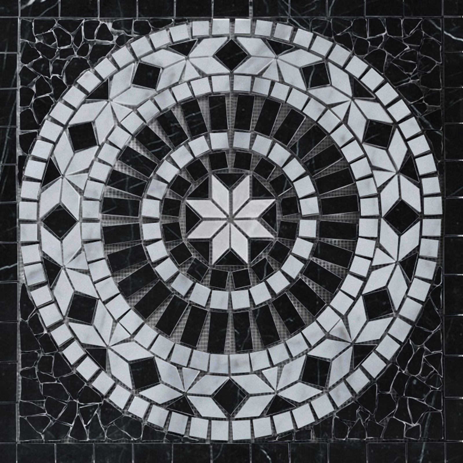 Medallion Mosaic 24 Black Tile, Floor Tile Mosaic Medallions
