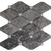 Diamond Mosaic Tile Dark Grey and White Marble Polished 