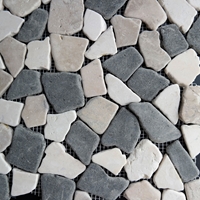 Beige Black Flat Stone Pebble Mosaic Tile 