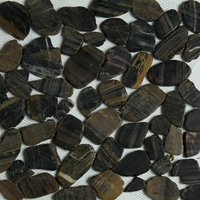 Shiny Black Brown Sliced Stone Pebble Mosaic Tile 