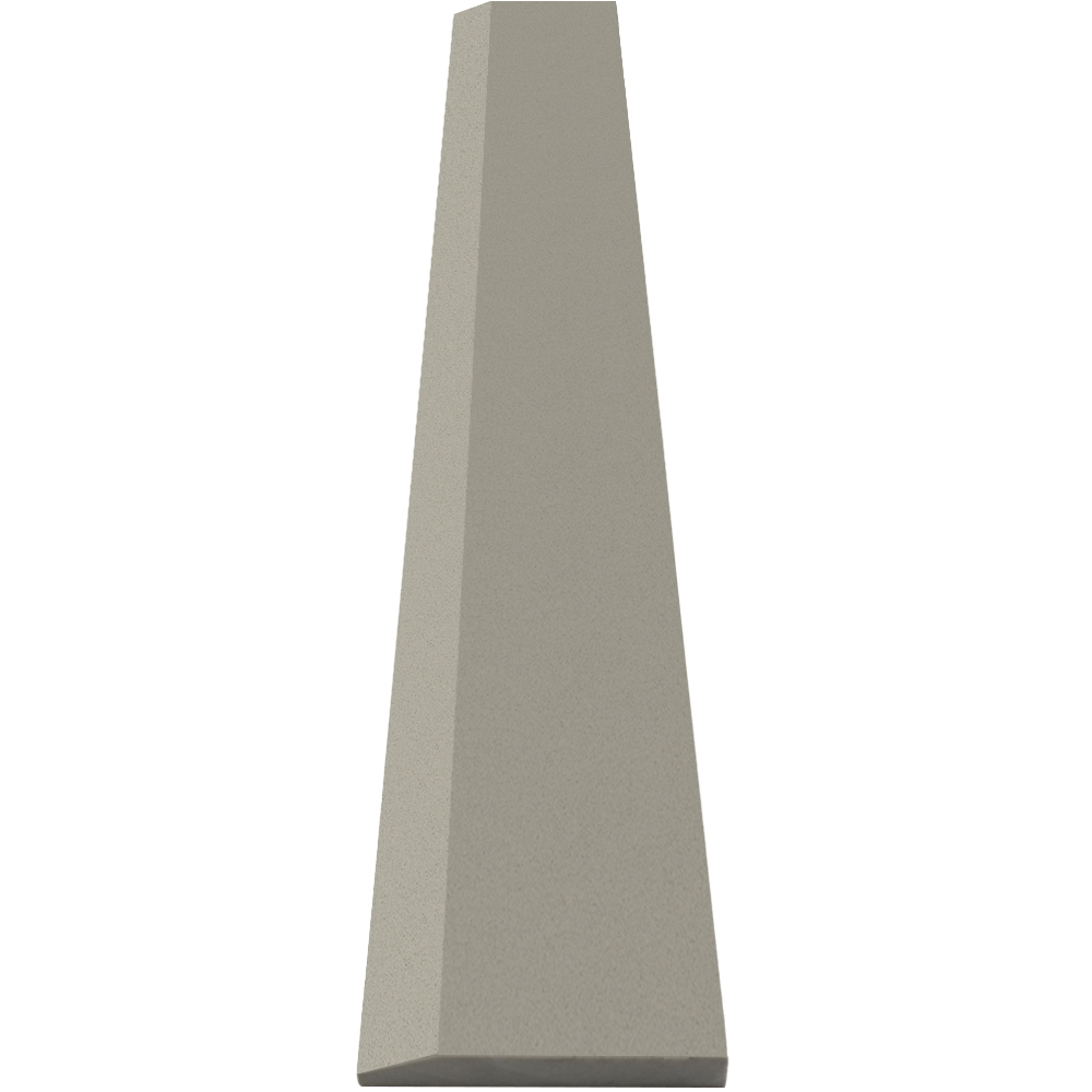 Close-up view of 6 x 48 Hollywood Saddle Threshold Taupe Grey Stone shows the top surface finish, slope edge on one long side and eased edge bevel on the other long side