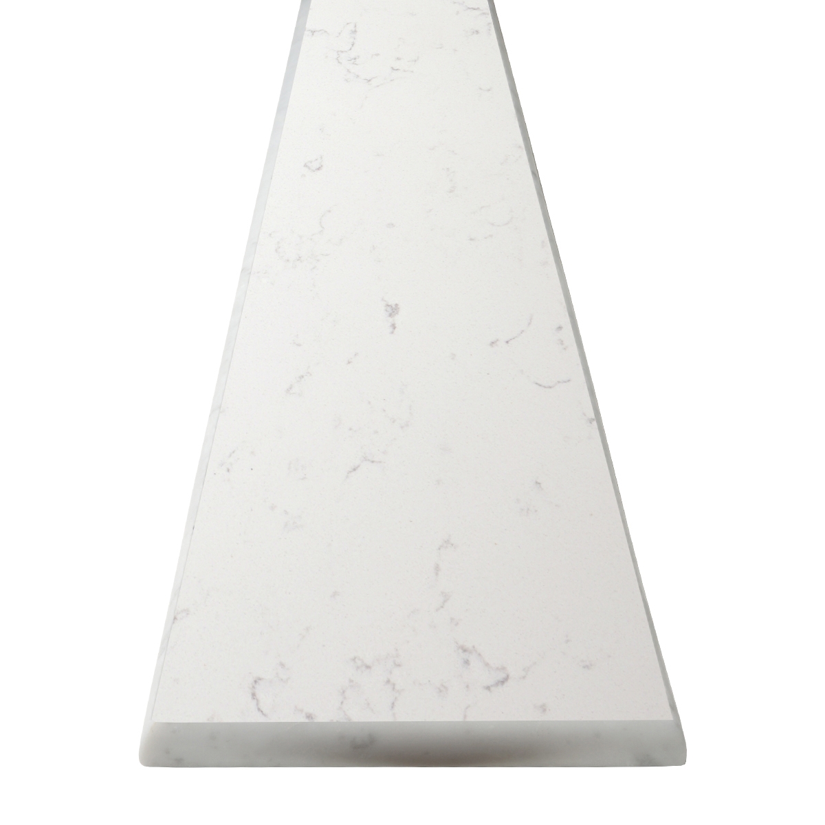 Close-up view of Shower Wall Cap Bianco Carrara Stone Bullnose Edge shows the top surface finish and bevel on both long edges