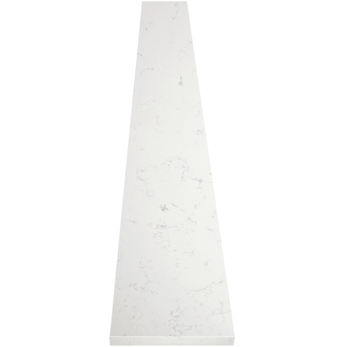 Close-up view of Bianco Carrara Stone Tile Shower Wall Cap shows the top surface finish and bevel on both long edges