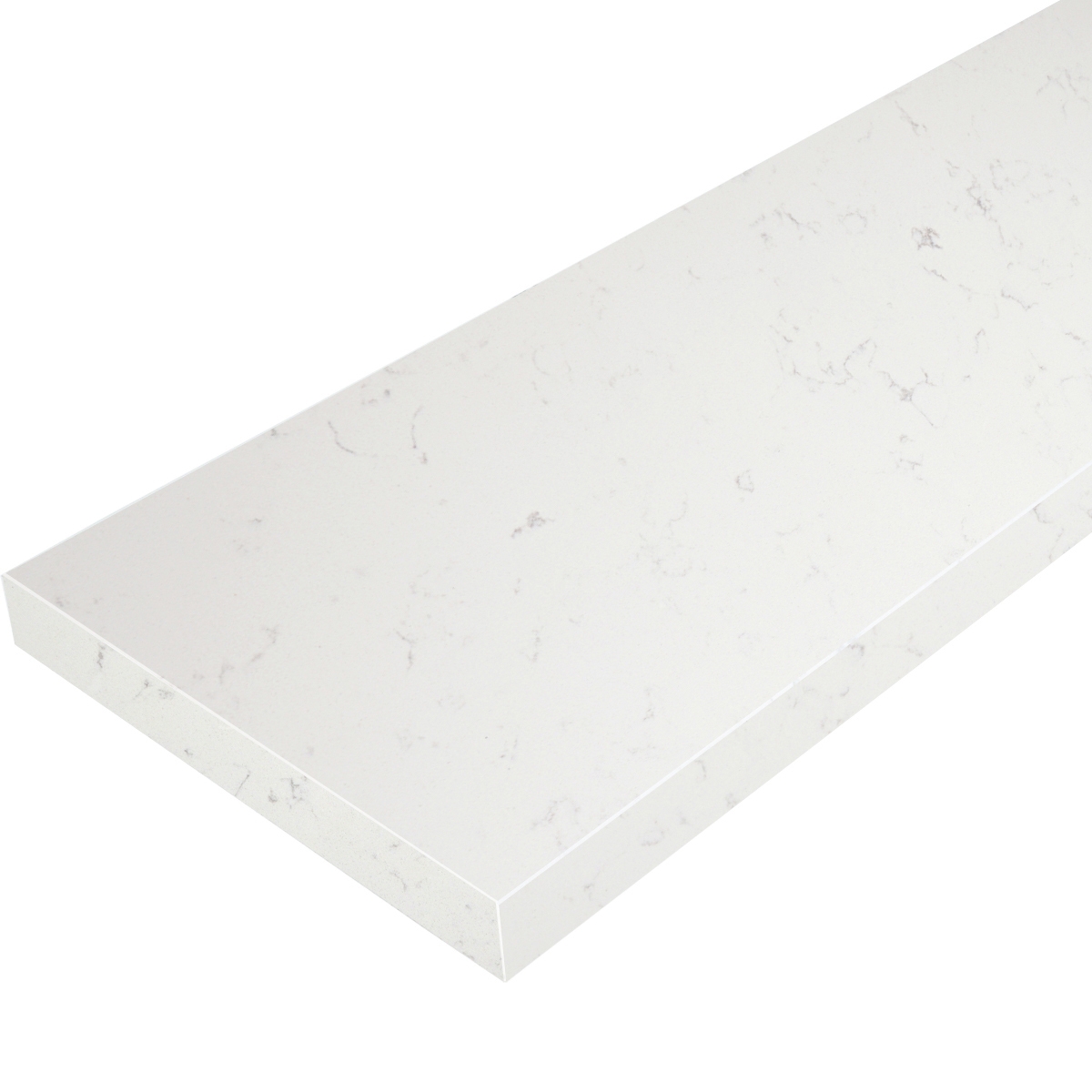 Side view of Bianco Carrara Stone Tile Shower Wall Cap shows the bevel and finish on both long edges