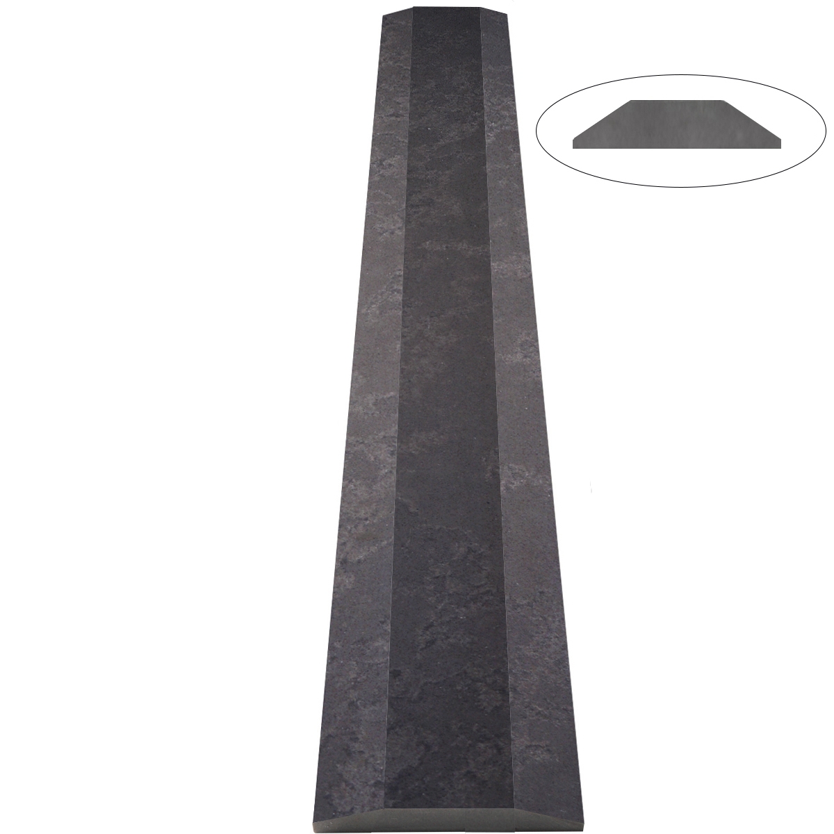 Close-up view of 4 x 60 Double Hollywood Saddle Threshold Dark Grey Stone shows the top surface finish, slope edge on both long side for ada compliance