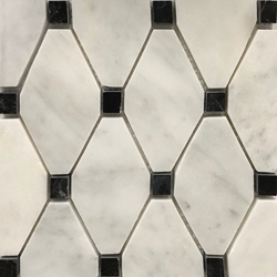 Long Octagon Tile Mosaic Imperial Carrara With Black Dot 