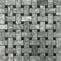 Basketweave Mosaic Tile Light Grey Black Marble Polished 