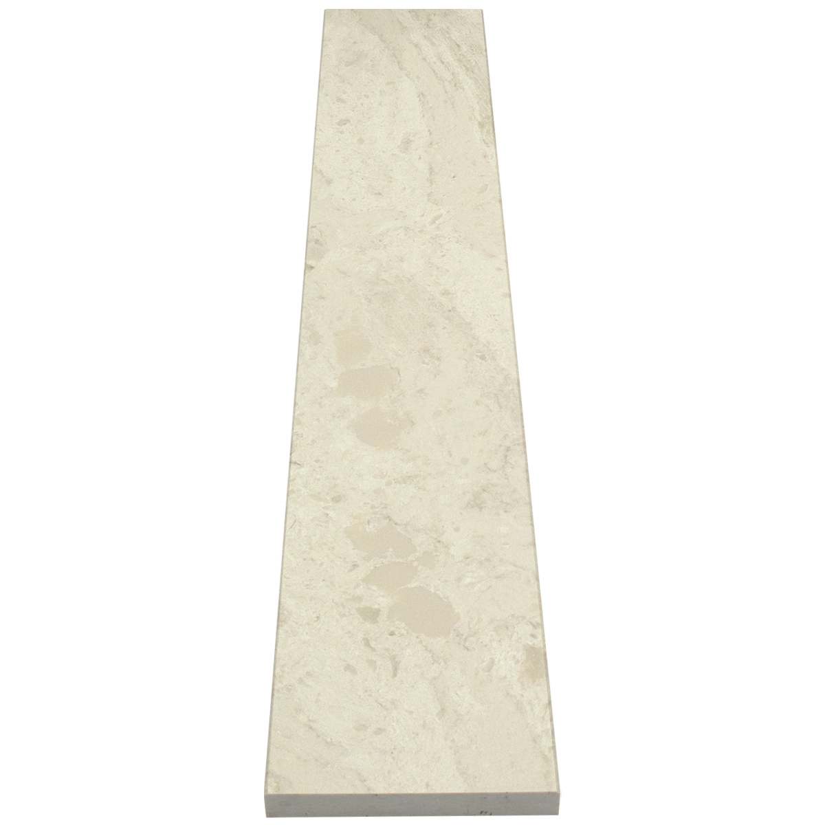 Close-up view of 6 x 48 Saddle Threshold Madreperola Creamy Beige Stone shows the top surface finish and bevel on both long edges