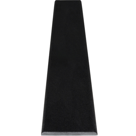 Close-up view of 6 x 40 Saddle Threshold Honed Absolute Black Granite Stone Matte Finish Bullnose Edge shows the top surface finish and bevel on both long edges