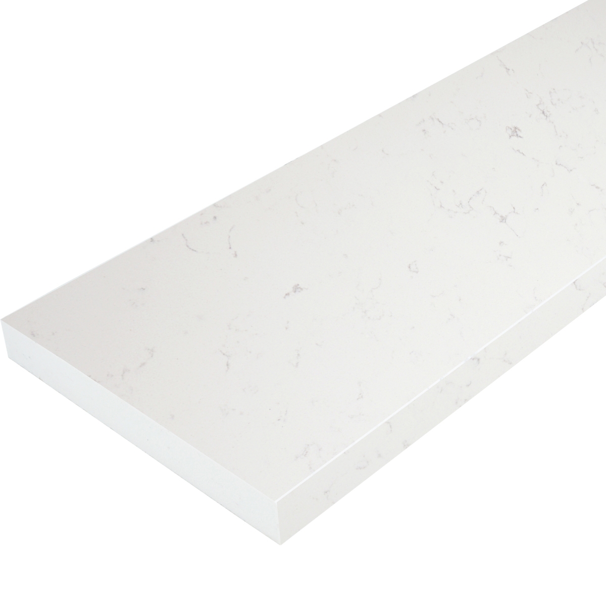 Side view of 4 x 60 Saddle Threshold Bianco Carrara Stone shows the bevel and finish on both long edges