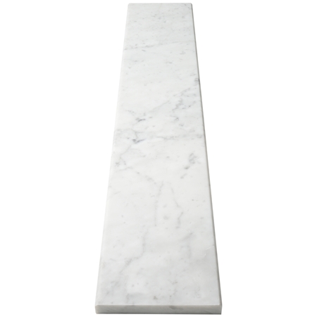 Close-up view of the Italian White Carrara Honed Matte Marble Stone 3/4 Inches Thick Shower Curb, showcasing its premium craftsmanship and elegant design, a stylish addition to your shower space.
