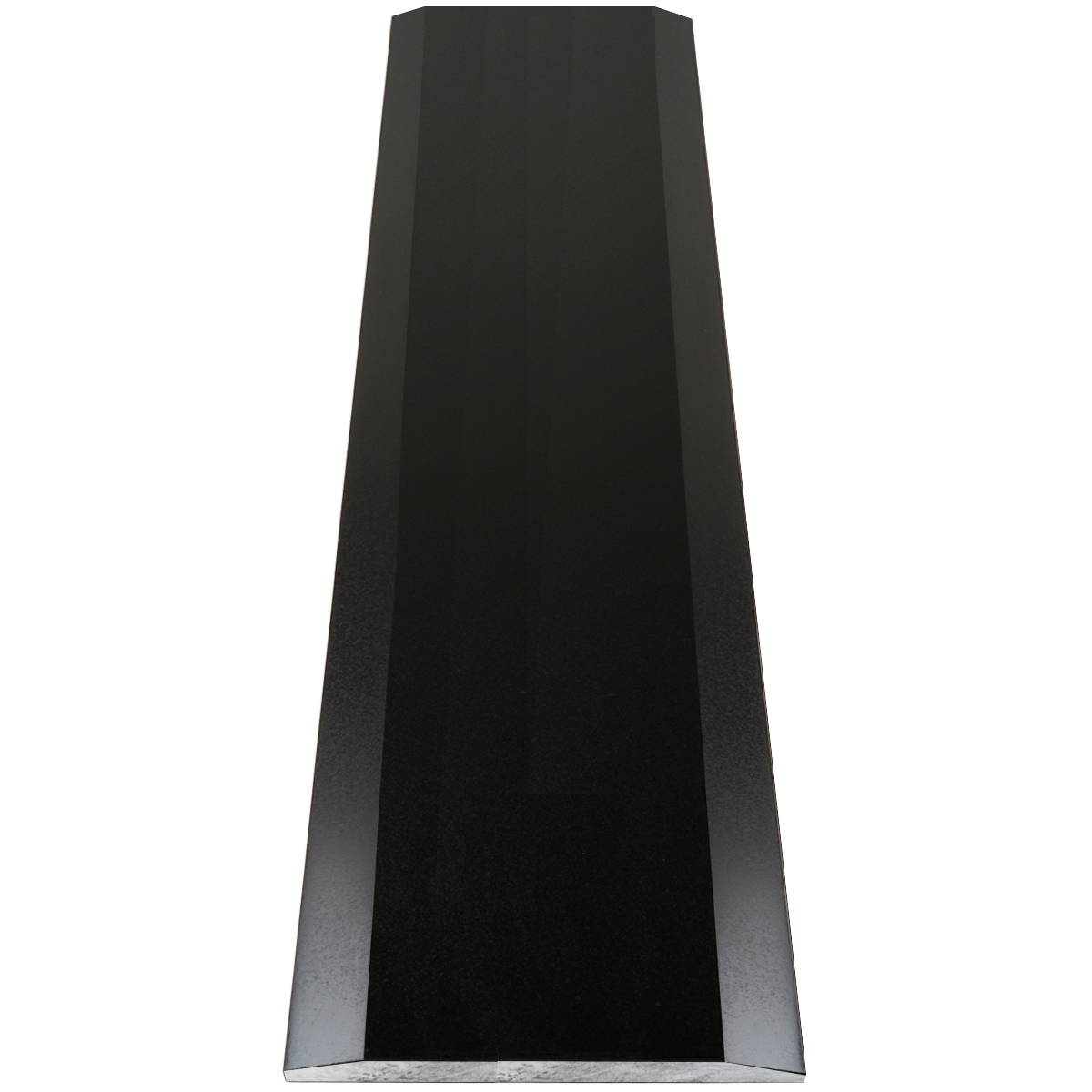 Close-up view of 10 x 48 Double Hollywood Saddle Threshold Absolute Black Granite Honed Matte Stone shows the top surface finish, slope edge on both long sides