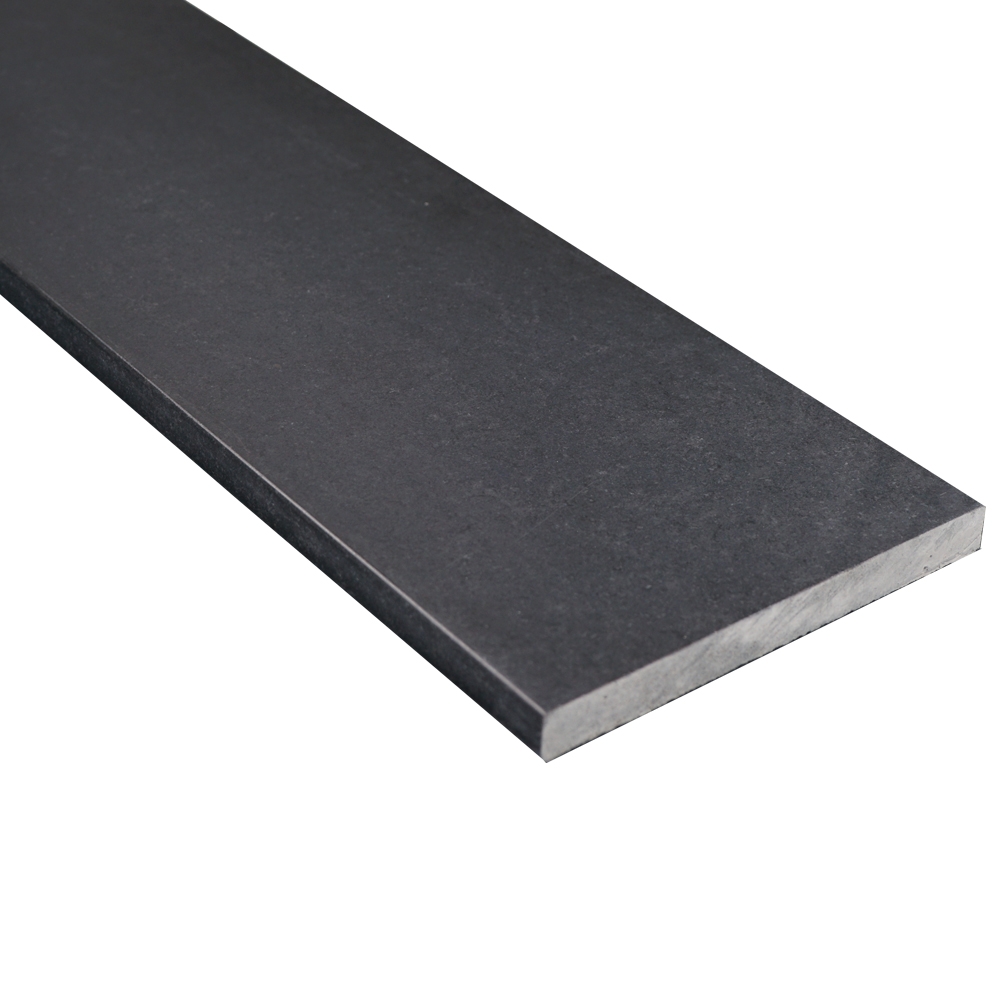 Side view of 10 x 48 Saddle Threshold Honed Absolute Black Granite Stone Matte Finish shows the bevel and finish on both long edges