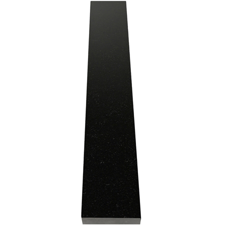 Close-up view of 4 x 60 Saddle Threshold Absolute Black Polished Granite Stone shows the top surface finish and bevel on both long edges