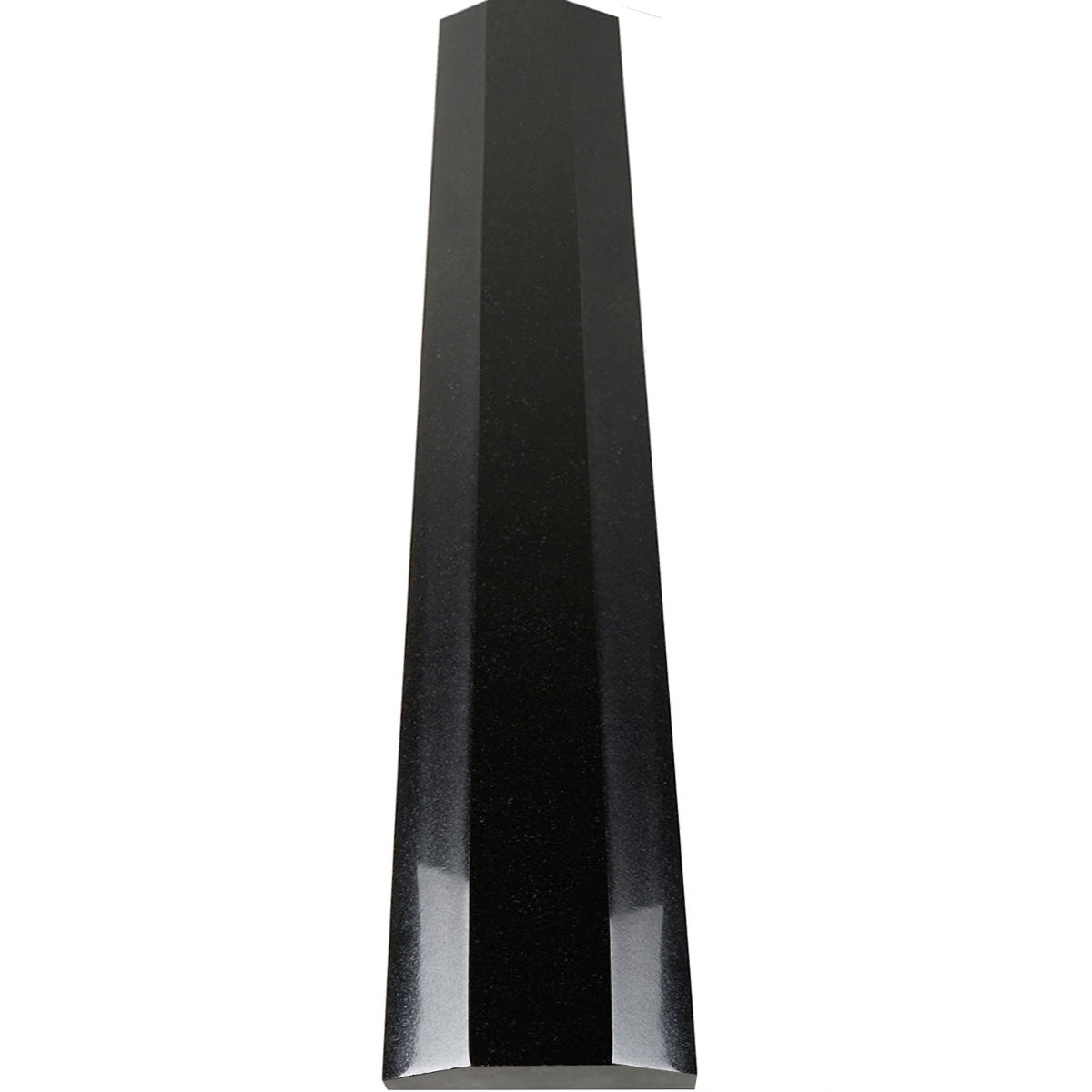Close-up view of 4 x 36 Double Hollywood Saddle Absolute Black Polished Granite Stone shows the top surface finish, slope edge on both long sides