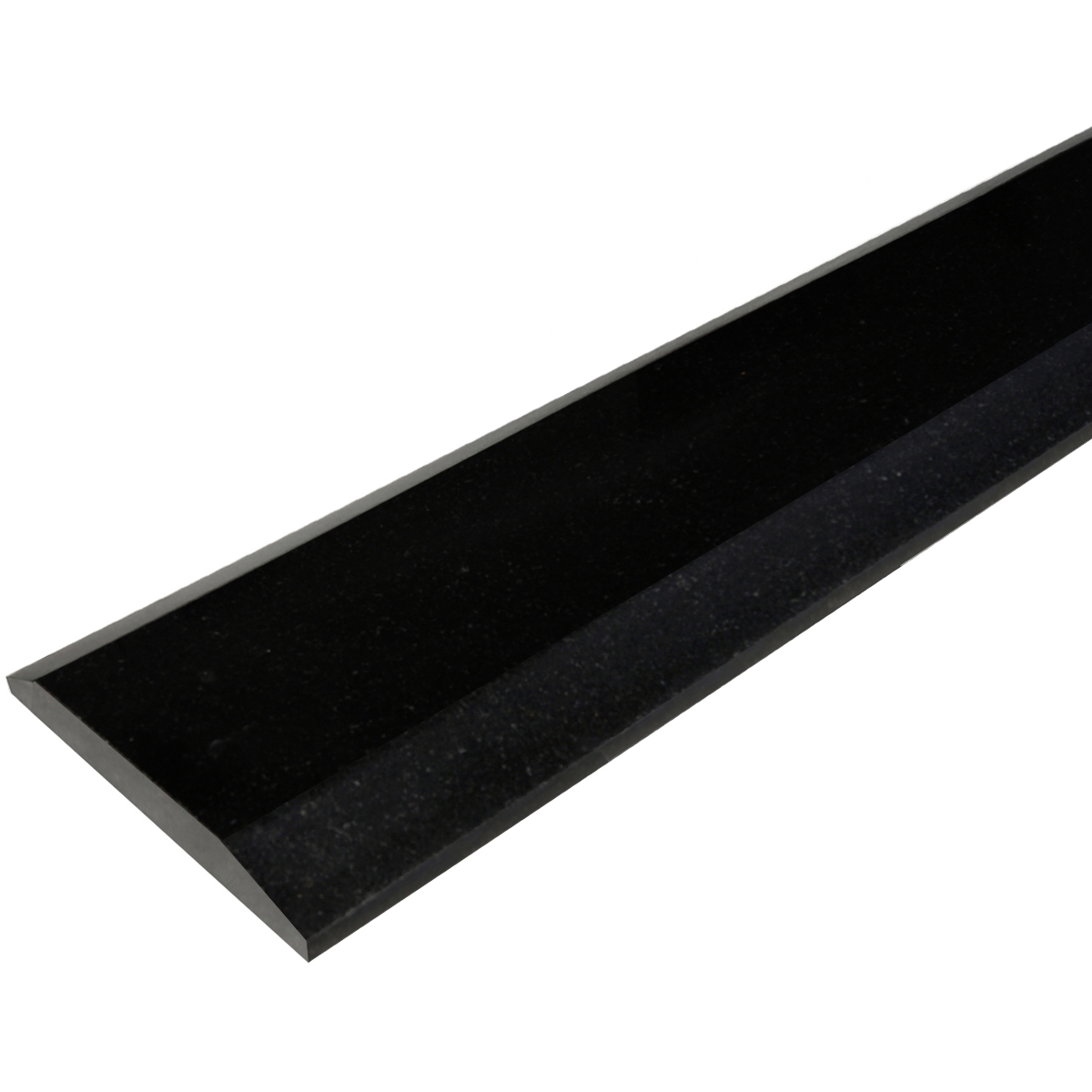 Side view of 5 x 48 Saddle Threshold Double Hollywood Absolute Black Granite Polished Stone shows the top surface finish, slope edge on both long sides