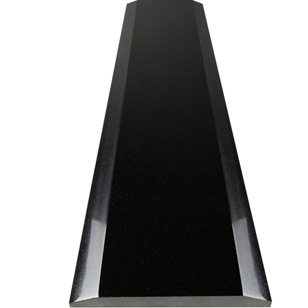 Close-up view of 10 x 48 Saddle Threshold Double Hollywood Absolute Black Granite Polished Stone shows the top surface finish, slope edge on both long sides