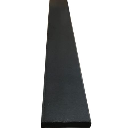 Close-up view of 6 x 40 Saddle Threshold Honed Absolute Black Granite Stone Matte Finish shows the top surface finish and bevel on both long edges