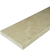 Side view of 6 x 32 Saddle Threshold Beige Marfil Marble Stone shows the bevel and finish on both long edges