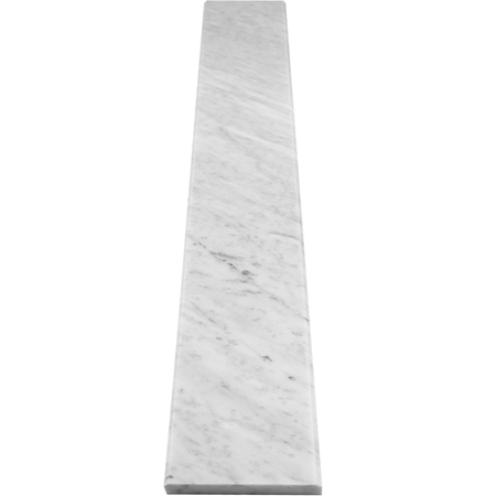 Top view of 6 x 24 Saddle Threshold Italian White Carrara Marble Stone shows the top surface finish and bevel on both long edges