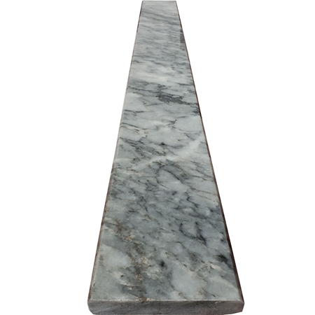 Close-up view of 4 x 24 Saddle Threshold Dark Grey Marble Stone shows the top surface finish and bevel on both long edges