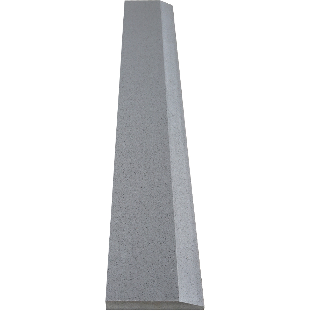 Close-up view of 4 x 32 Hollywood Saddle Threshold Midnight Grey Stone shows the top surface finish, slope edge on one long side and eased edge bevel on the other long side