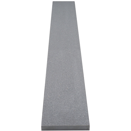 Close-up view of 5 x 48 Saddle Threshold Midnight Grey Stone shows the top surface finish and bevel on both long edges