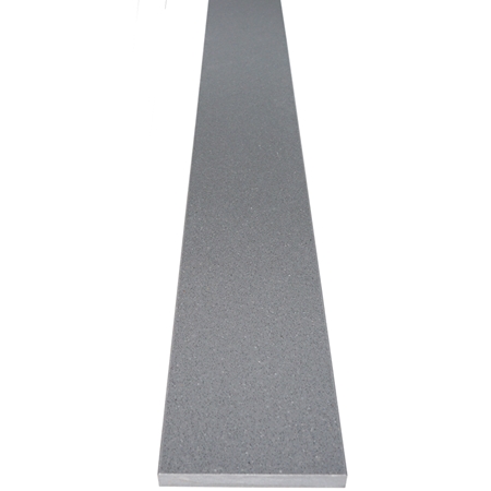Close-up view of 6 x 32 Saddle Threshold Midnight Grey Stone shows the top surface finish and bevel on both long edges