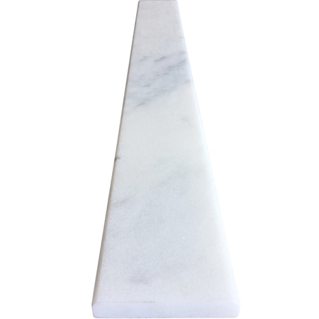 Close-up view of 6 x 60 Saddle Threshold White Marble Stone shows the top surface finish and bevel on both long edges