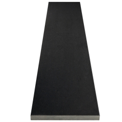 Close-up view of the Absolute Black Honed Granite Matte Stone Shower Curb, highlighting its sleek matte finish and enduring granite elegance.